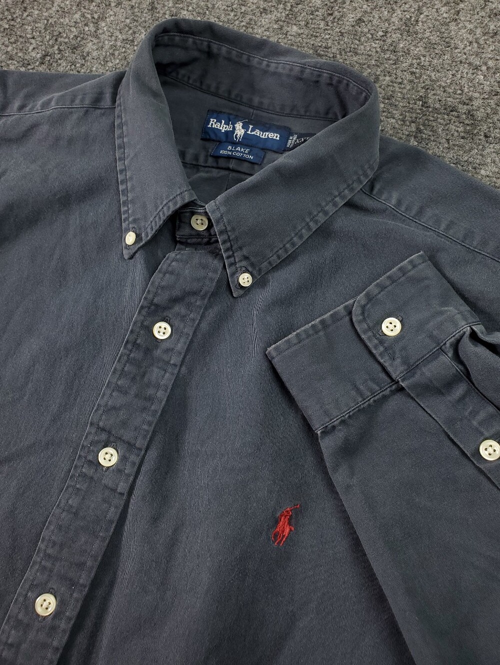 Vintage 90s Ralph Lauren Blake Shirt Mens 2XL Twill Canvas Button Down Navy Blue